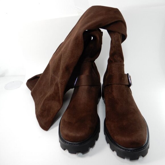 Marc Fisher Ganven Lug Sole Over The Knee OTK Moto Boots Size 9 Dark Brown NEW - Picture 9 of 13